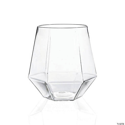 12 oz. Clear Hexagonal Stemless Plastic Wine Goblets (32 Glasses)