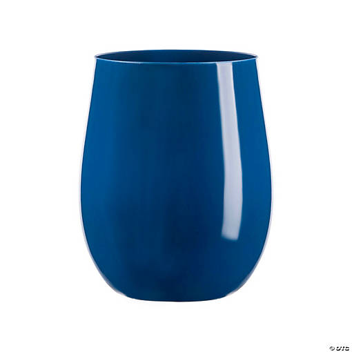 12 oz. Solid Navy Elegant Stemless Plastic Wine Glasses - (32 Glasses)