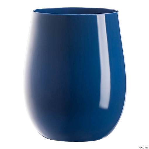 12 oz. Solid Navy Elegant Stemless Plastic Wine Glasses - 64 Glasses