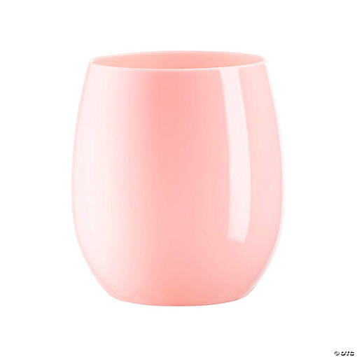 12 oz. Solid Pink Elegant Stemless Plastic Wine Glasses - (32 Glasses)