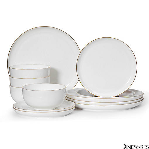 12-Pc White Bone China Dinnerware Set