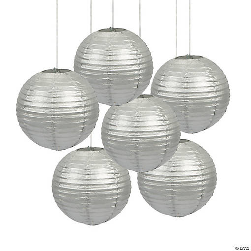 12" Silver Hanging Paper Lanterns - 6 Pc.