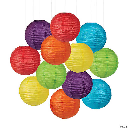 12" Solid Color Hanging Paper Lanterns - 12 Pc.