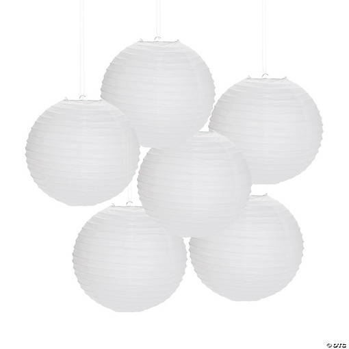 12" White Hanging Paper Lanterns - 6 Pc.