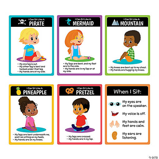 12" x 16" Classroom Rules Circle Time Sitting Expectations Posters - 6 Pc.