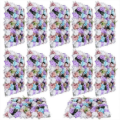 12Pcs Artificial Flower Wall Panel Backdrop Wedding Party Background Venue Decor