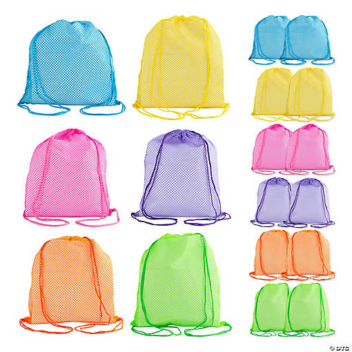 13" x 17" Large Polyester Neon Mesh Drawstring Bags - 12 Pc.