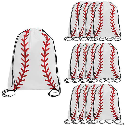 14" x 18" Large Baseball Polyester Drawstring Bags - 12 Pc.