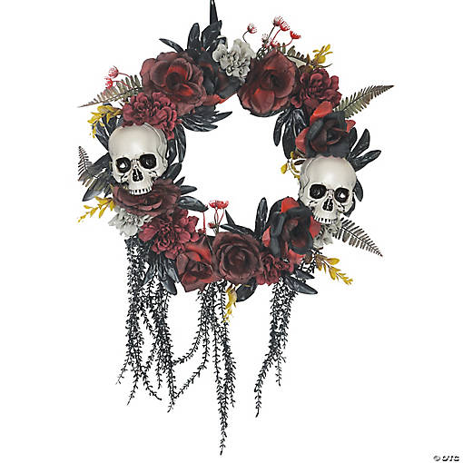 15" Wreath Skull Roses