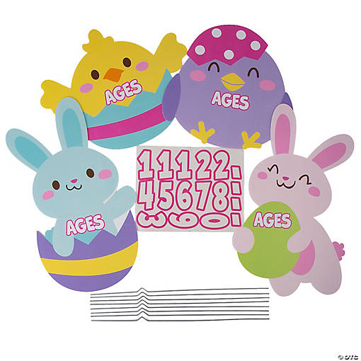 16" &amp;#8211; 24" Easter Whimsy Egg Hunt Age Range Single-Sided Plastic Yard Signs - 4 Pc.
