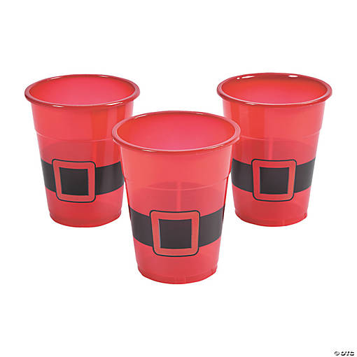 16 oz. Bulk 50 Ct. Santa Belt Buckle Red Disposable Plastic Cups