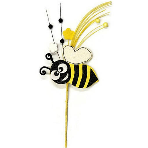 18" Bumble Bee Daisy Pick, Glittered Foam, Wired Stem, 2 Daisies