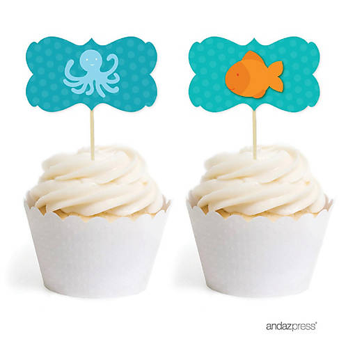 18 Nautical Fish Octopus Cupcake Toppers