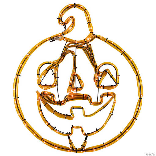 18" Orange Jack O Lantern 4 Function LED Lighted Halloween Window Silhouette