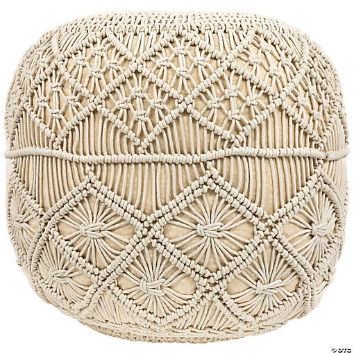18" Solid Cream Macrame Round Handmade Natural Cotton Pouf