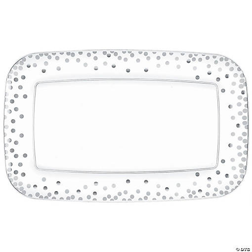 18" x 11" Bulk 6 Pc. Clear Rectangle Serving Trays with Silver Dots