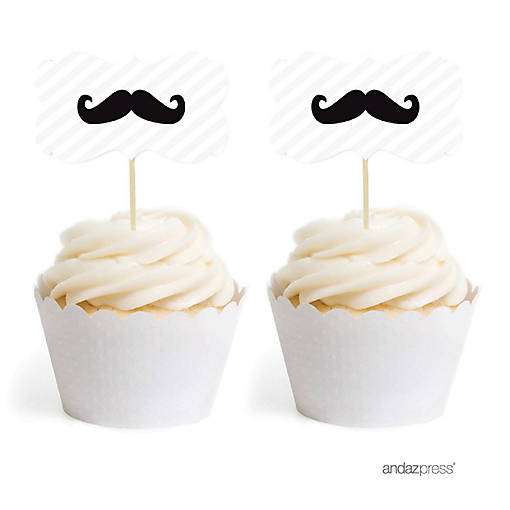 18PK Mustache Black Cupcake Toppers
