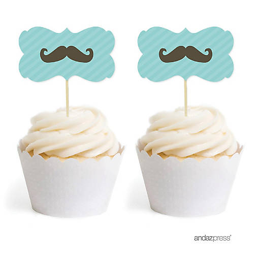 18PK Mustache Brown Cupcake Toppers