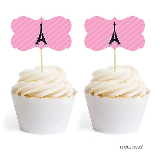 18PK Paris Eiffel Tower Cupcake Toppers
