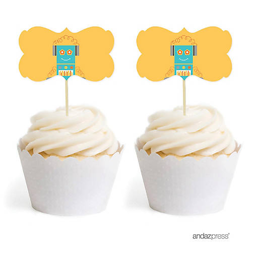 18PK Robot Head Cupcake Toppers