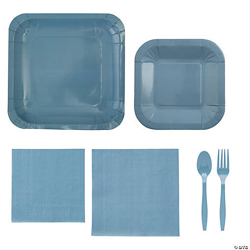 196 Pc. Slate Blue Square Disposable Tableware Kit for 24 Guests