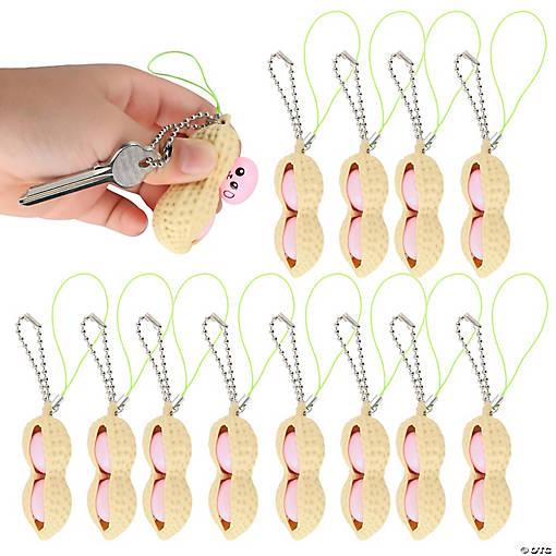 2 1/2" Brown Peanut-Shaped Plastic Fidget Keychains - 12 Pc. 