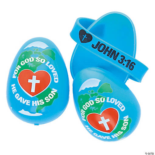 2-1/2" John 3:16 Bracelet-Filled Plastic Easter Eggs - 12 Pc.