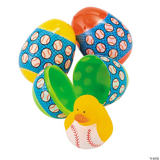 2 1/4" Baseball Duck-Filled Plastic Easter Eggs - 12 Pc.