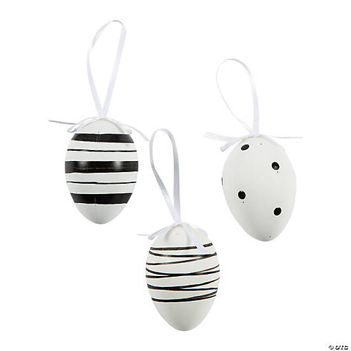 2 1/4" Black &amp; White Patterned Easter Ornaments - 12 Pc.