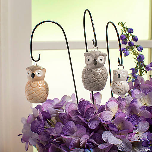 2 1/4" Mini Ceramic Owls with Shepherd&amp;#8217;s Hook Set - 3 Pc.