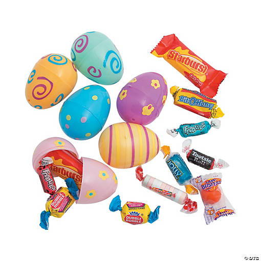 2 1/4" Pastel Printed Candy-Filled Plastic Easter Eggs - 24 Pc.