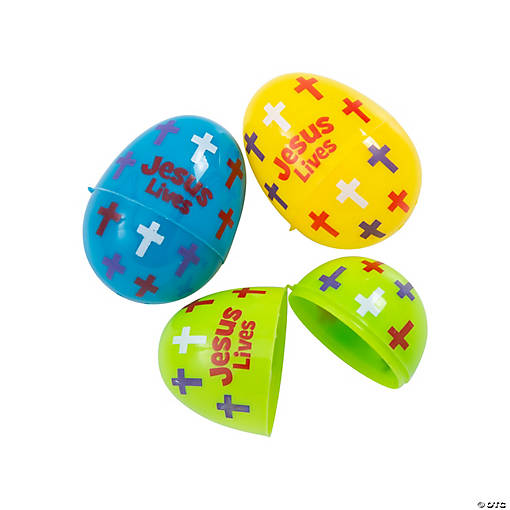 2 1/4" Religious Jesus Lives Plastic Easter Eggs - 24 Pc.