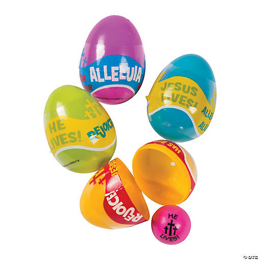 2 1/4" Religious Phrases Bouncing Ball-Filled Plastic Easter Eggs - 24 Pc.