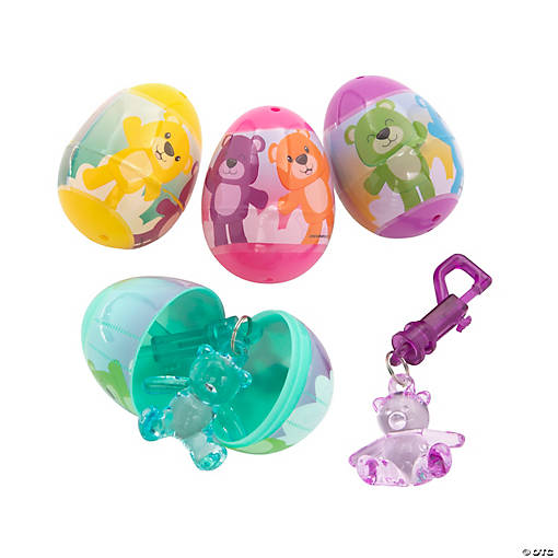 2 1/4" Teddy Bear Backpack Clip Keychain-Filled Plastic Easter Eggs &amp;#8211; 12 Pc.