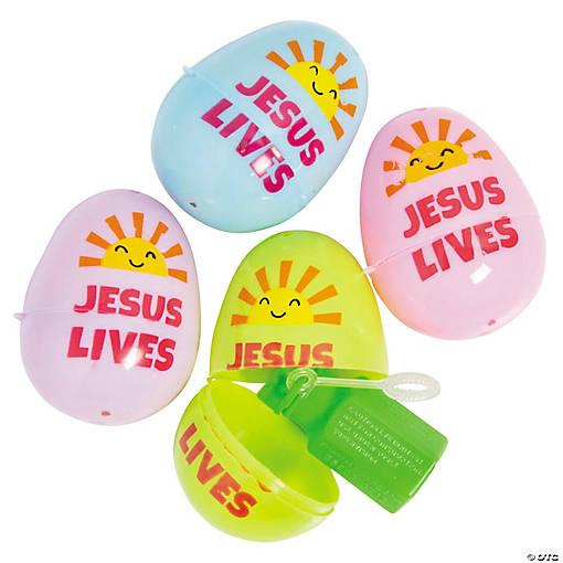 2 3/4" Religious Bubble Bottle-Filled Plastic Easter Eggs - 24 Pc.