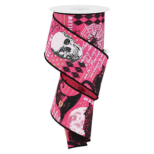 2.5" Vintage Halloween Ribbon: Pink (10 Yards)