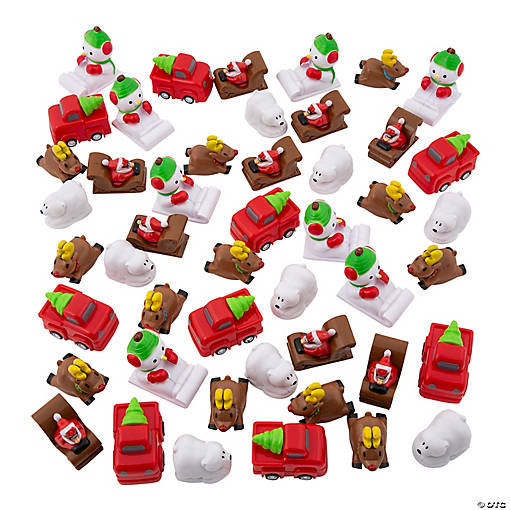 2" Bulk 50 Pc. Christmas Plastic Pull-Back Toy Assortment