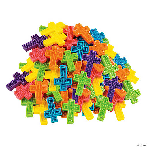 2" Bulk 72 Pc. Mini Bright Solid Color Cross Plastic Maze Puzzles