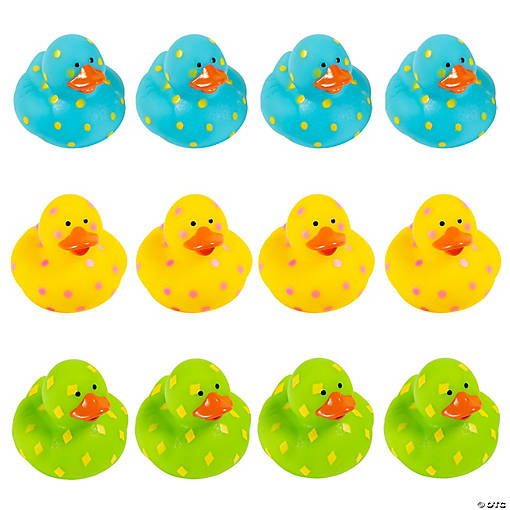 2" Colorful Bright Pattern Rubber Ducks - 12 Pc.