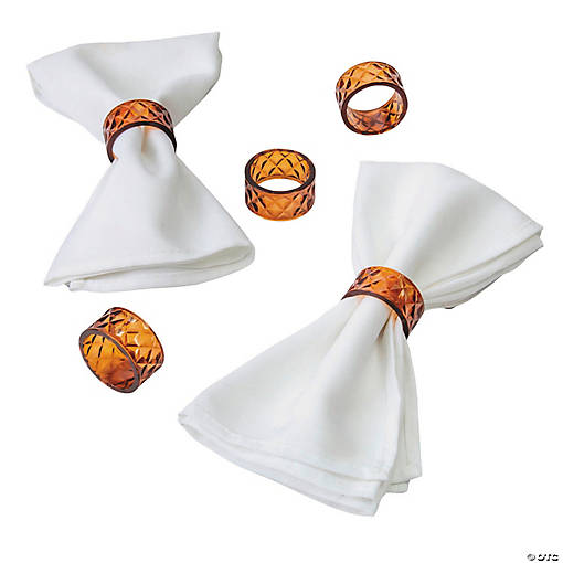 2" diam. Bulk 48 Pc. Amber Patterned Plastic Napkin Ring Decorations