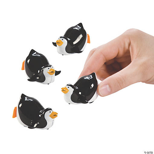 2" Mini Penguin Black &amp; White Plastic Pull-Back Toys - 12 Pc.