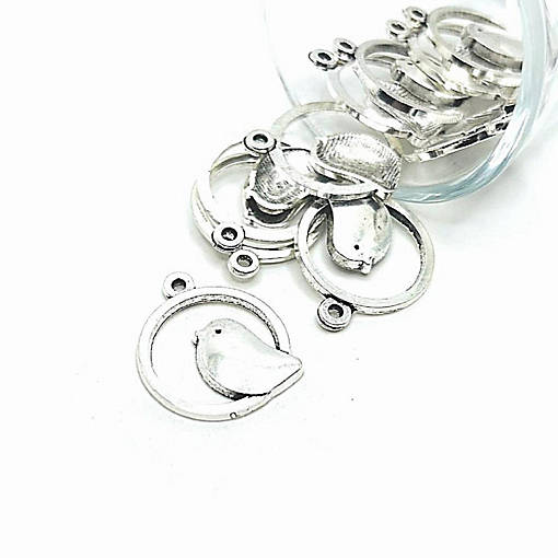 20 Antique Silver Perched Bird Charms