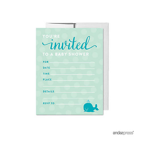 20 Boy Whale Nautical Blank Invitations