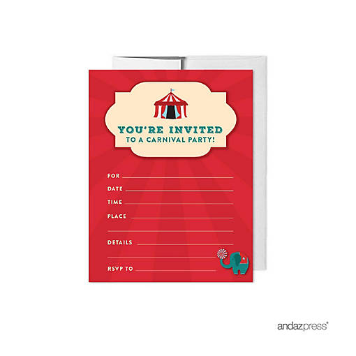 20 Carnival Circus Birthday Invitations