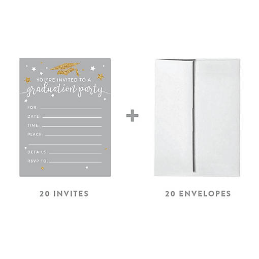 20 Gold/ Gray Graduation Invitations