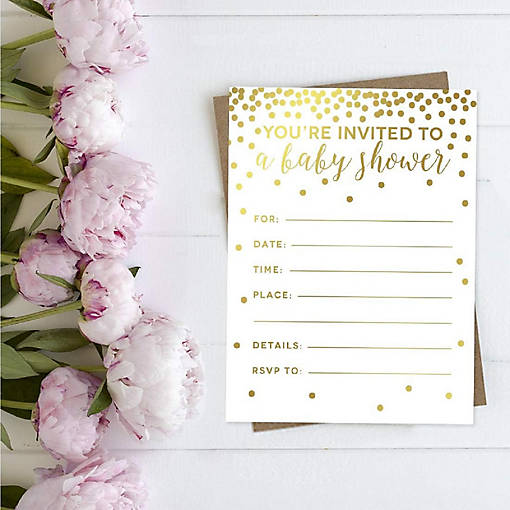 20 Gold Confetti Polka Dots Invitations