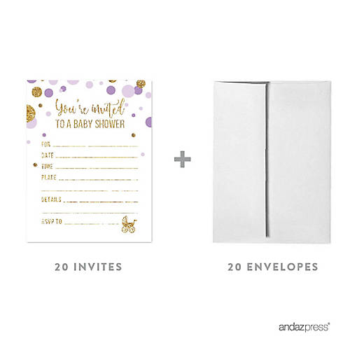 20 Lavender Gold Glitter Invitations