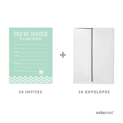 20 Mint Chevron Neutral Baby Invitations