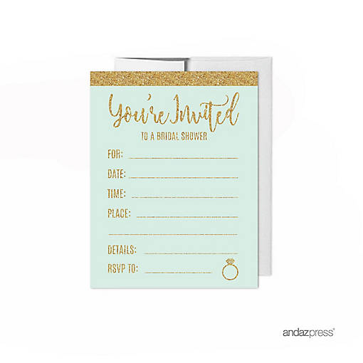 20 Mint Green/Glitter Blank Invitations