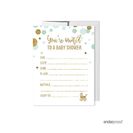 20 Mint Green Gold Glitter Invitations